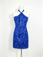 Royal Blue Sequin Halter Bodycon Mini Dress