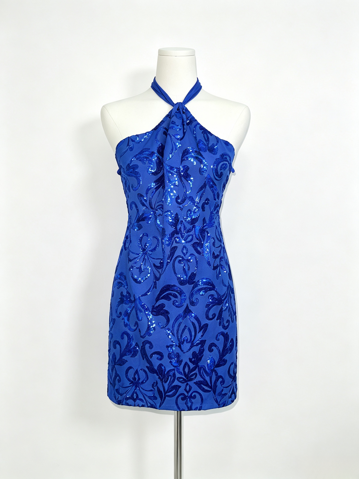 Royal Blue Sequin Halter Bodycon Mini Dress