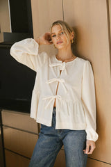 Lucie Peplum Tie Blouse in Cream FINAL SALE