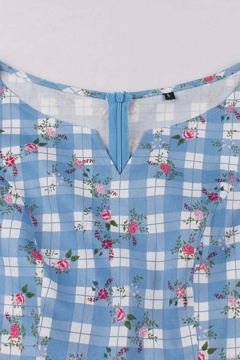 Printed Plaid Short Sleeveless Hepburn Style Vintage Dress
