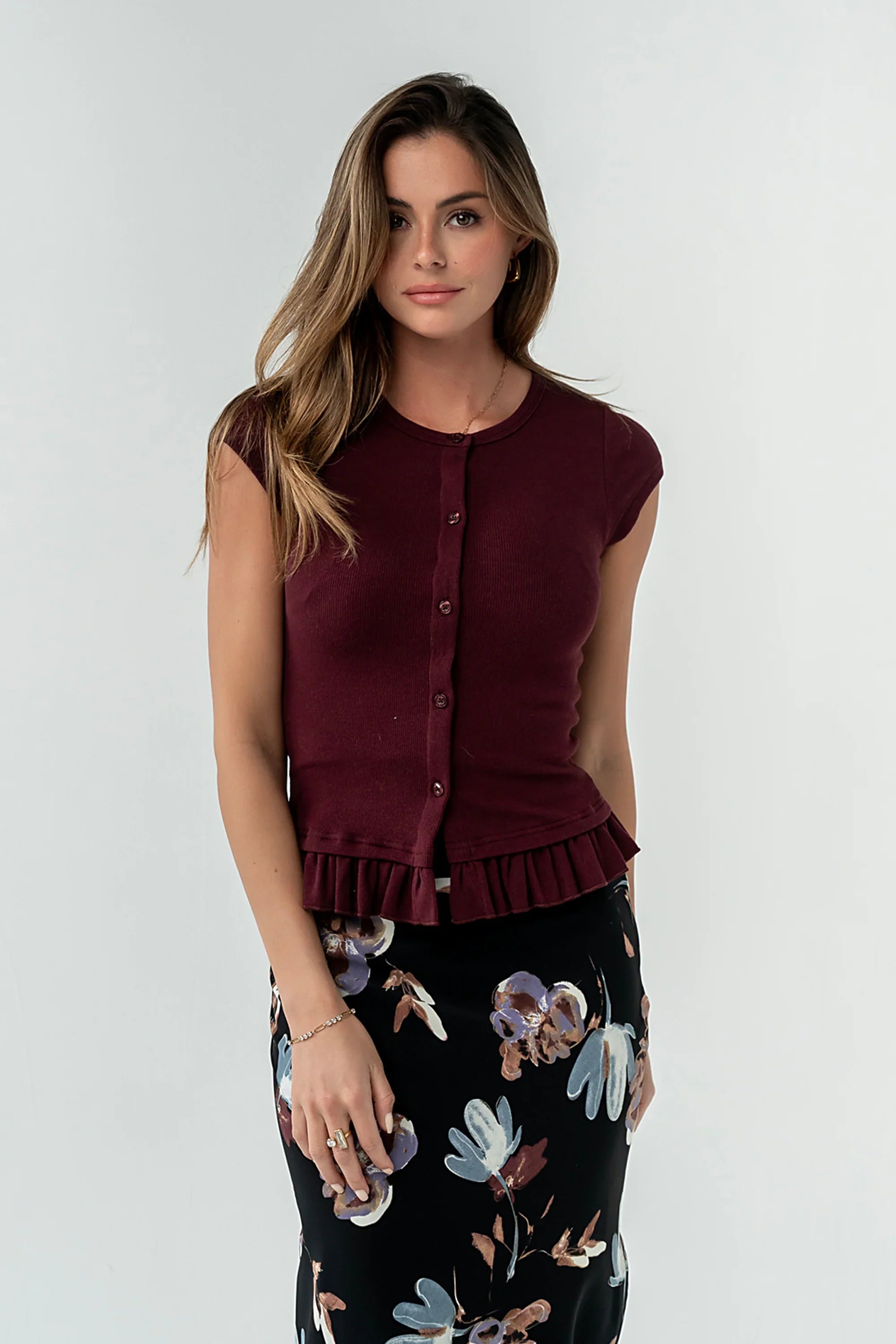 Misha Ruffle Top in Burgundy
