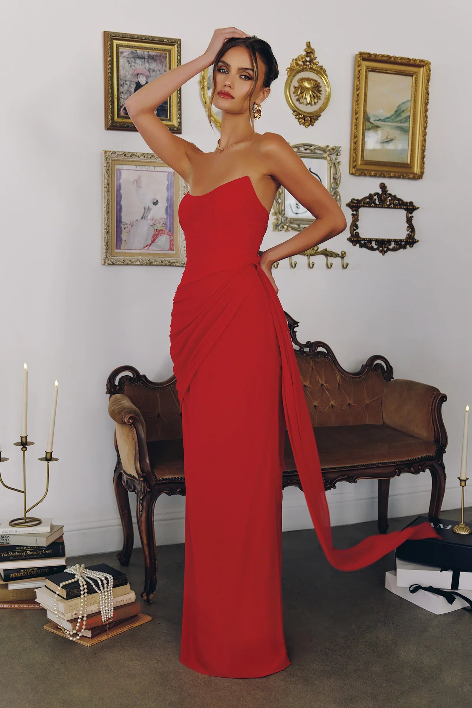 Skyler Gown Strapless Draped Chiffon Dress