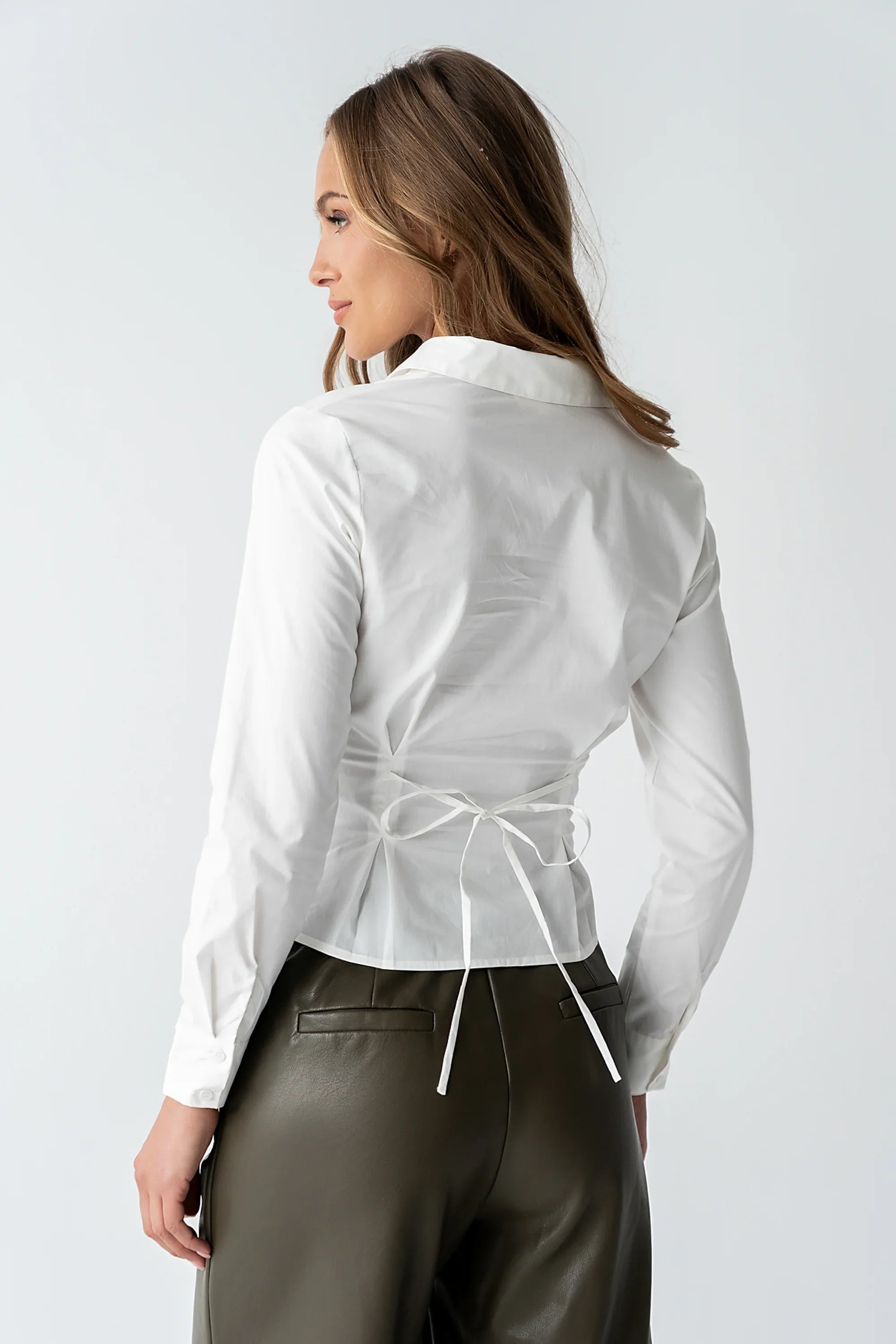 Brecken Pleated Button Up in White