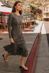 Fiona Ribbed Godet Dress in Charcoal FINAL SALE