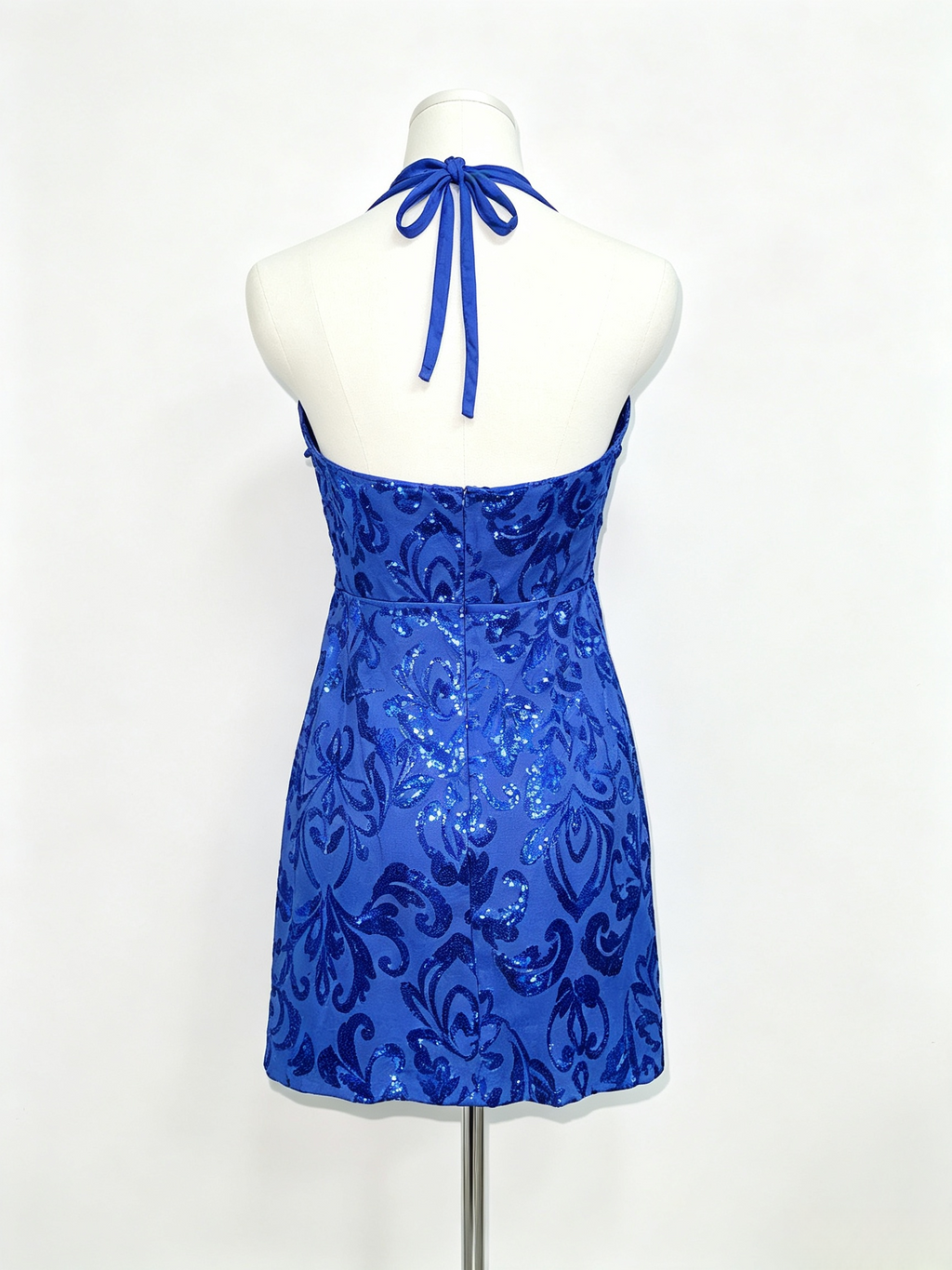 Royal Blue Sequin Halter Bodycon Mini Dress