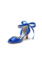 Rhinestone Peep Toe Wedding Sandals Chunky Heel Ankle Strap Shoes
