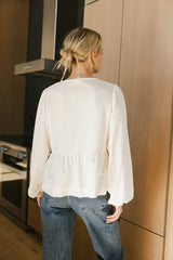 Lucie Peplum Tie Blouse in Cream FINAL SALE