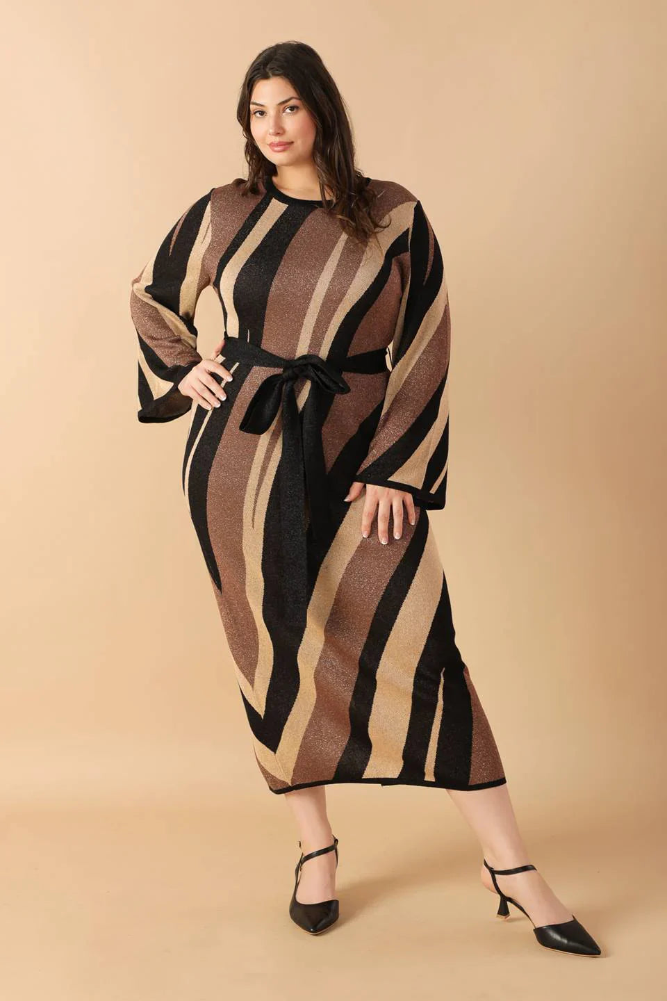 PUT ON A SMILE BROWN MIDI SWEATER DRESS