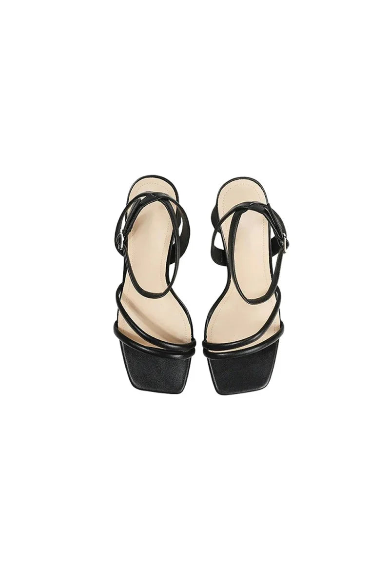 Metallic Strappy Block Heel Sandals