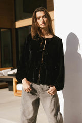 Lucie Peplum Tie Blouse in Black FINAL SALE