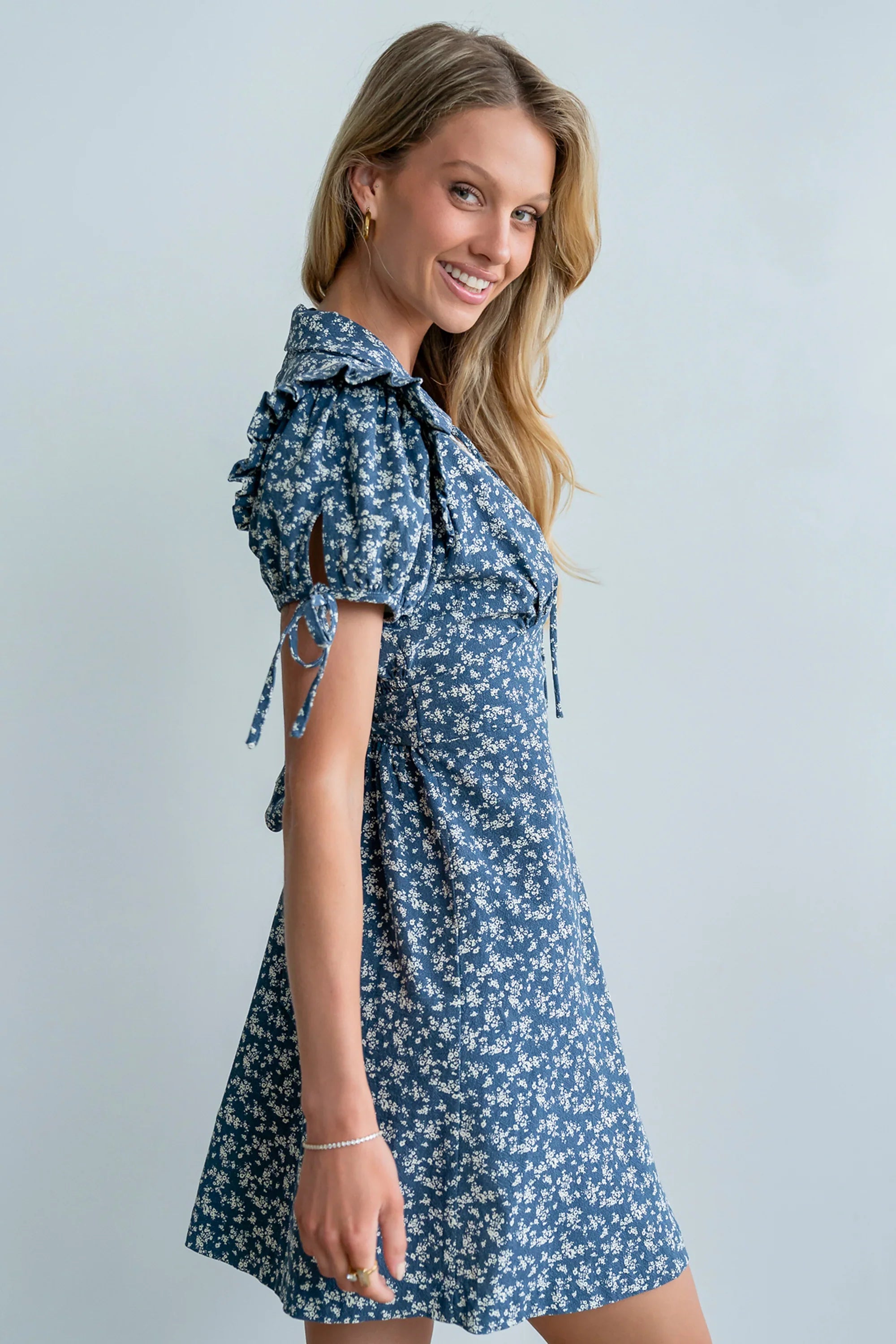 Jenny Floral Mini Dress in Blue