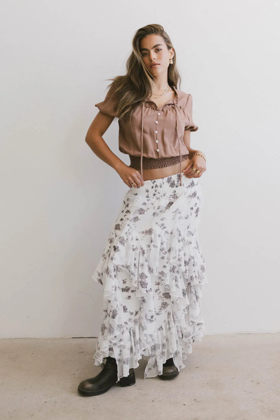 Emerson Ruffled Maxi Skirt in White FINAL SALE