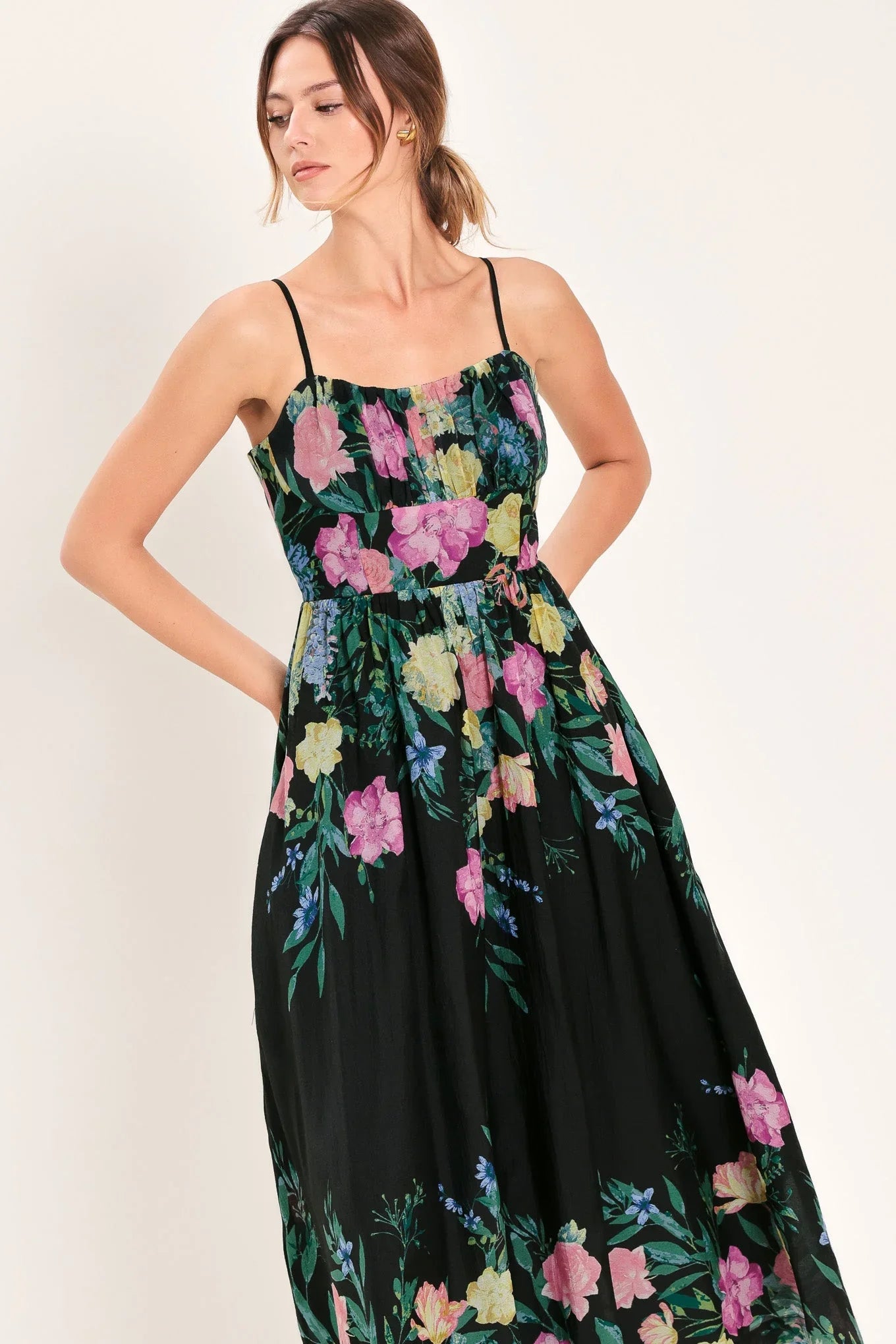 SHADOW FLORAL MIDI DRESS