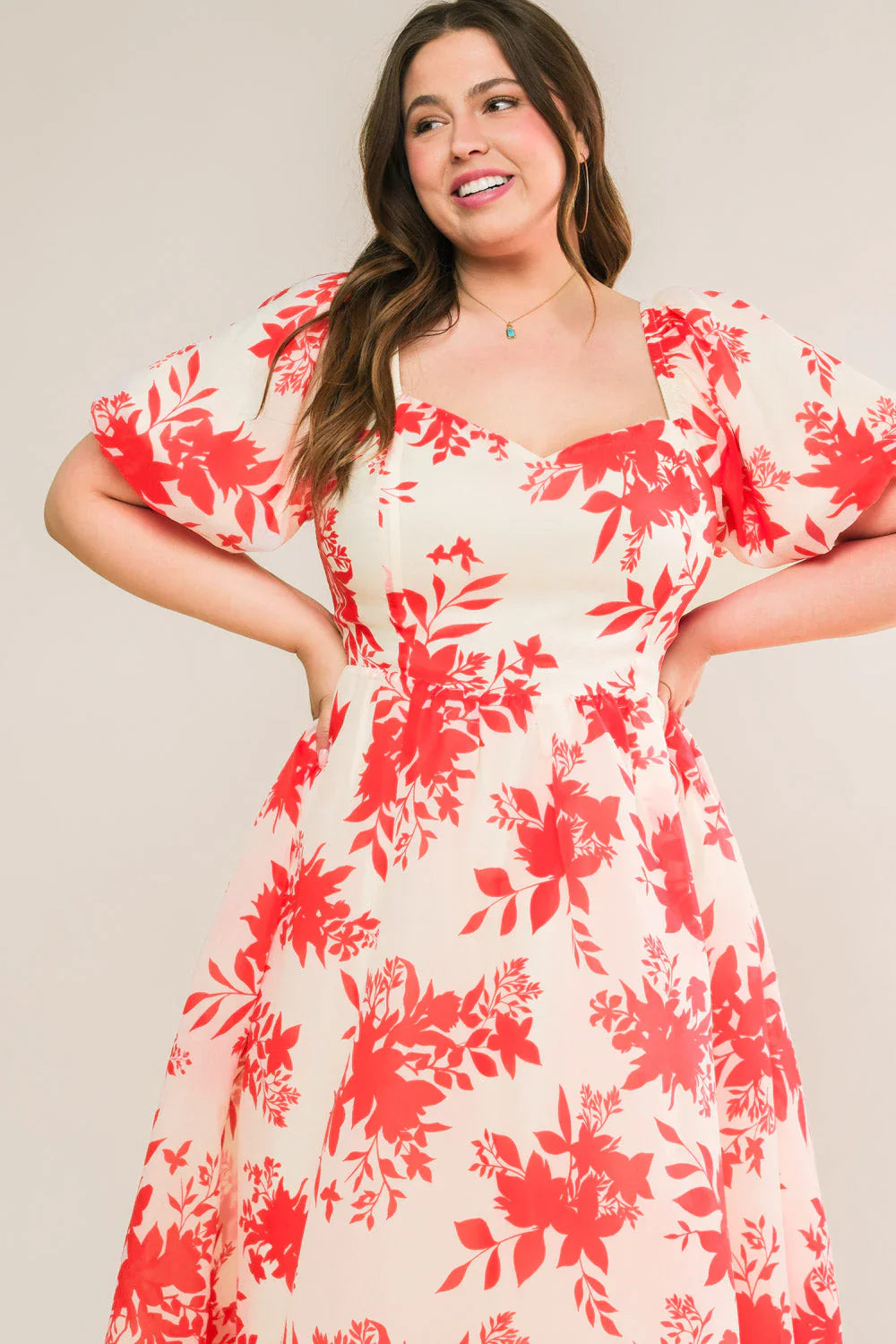 COTTAGE GARDEN PUFF SLEEVE MIDI DRESS RED