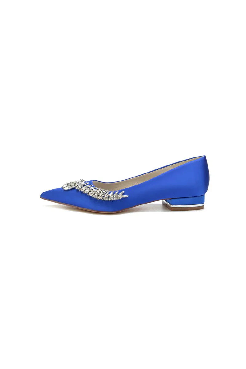 Satin Pointed Toe Beading Kitten Heels