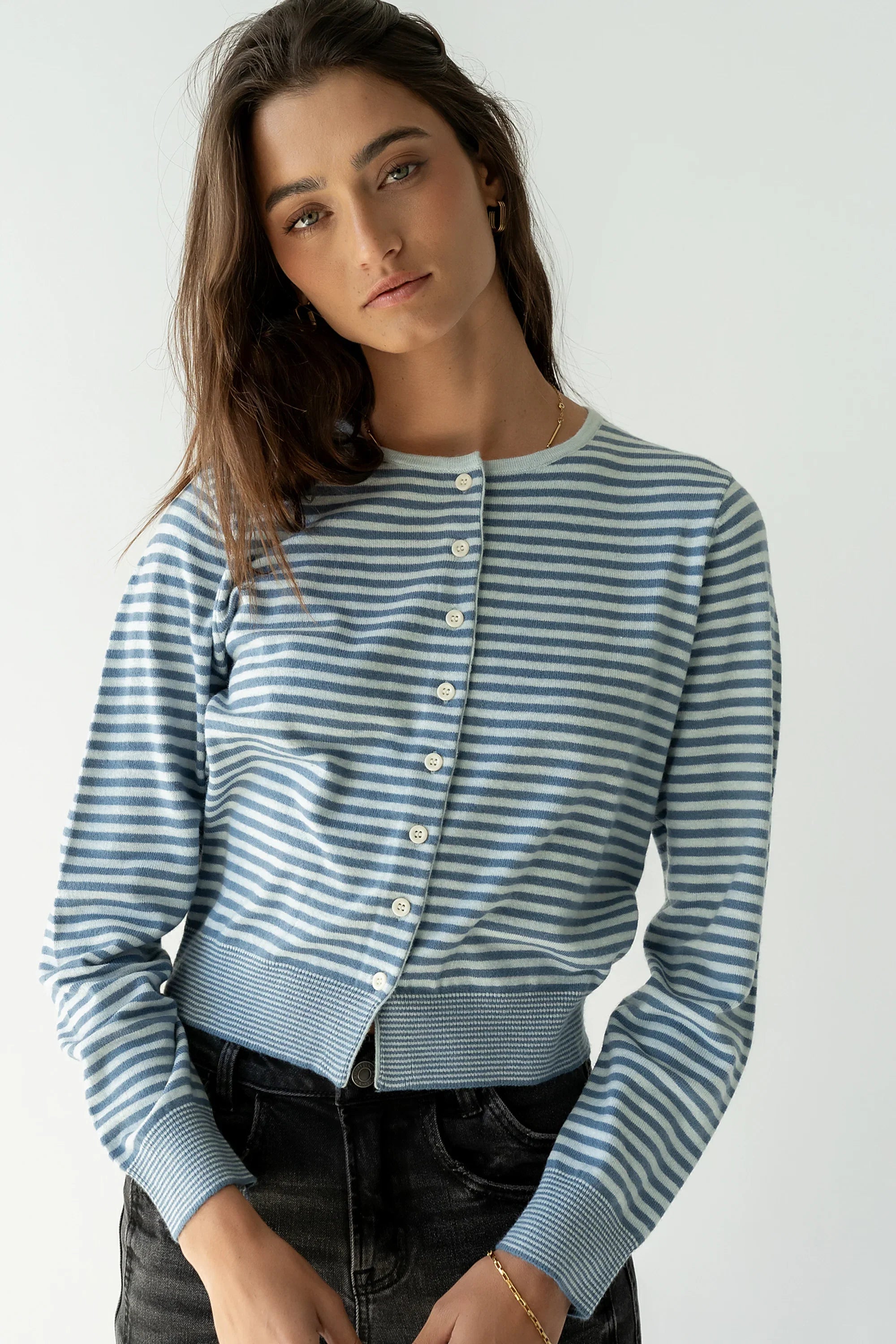 Edesse Striped Cardigan in Blue