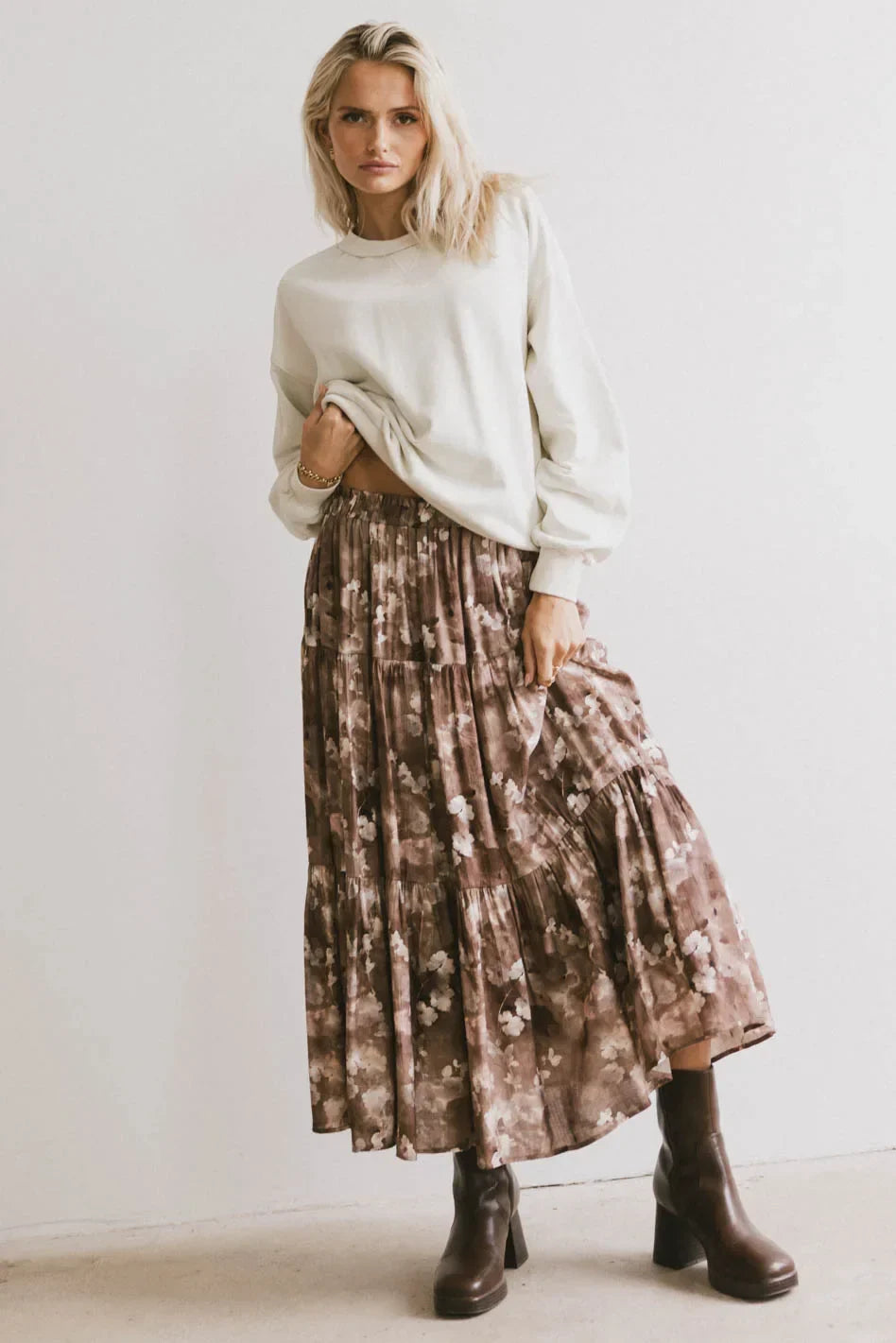 Maxine Floral Skirt in Brown FINAL SALE