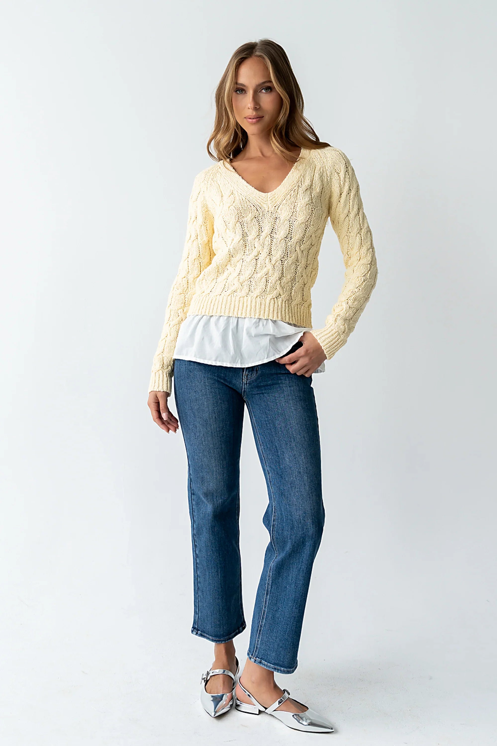 Zeke Cable Knit Sweater in Yellow