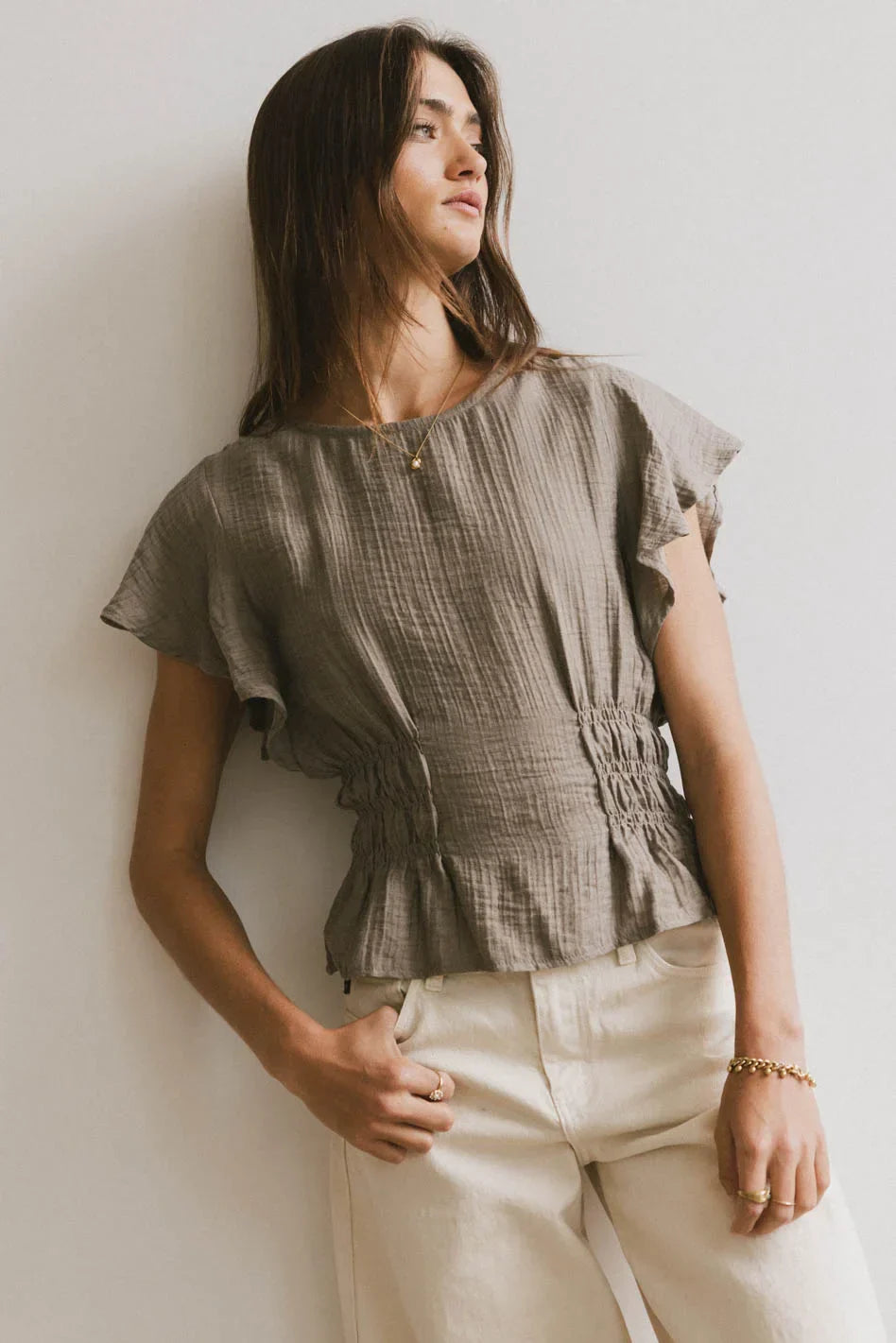 Whit Smocked Blouse in Olive FINAL SALE