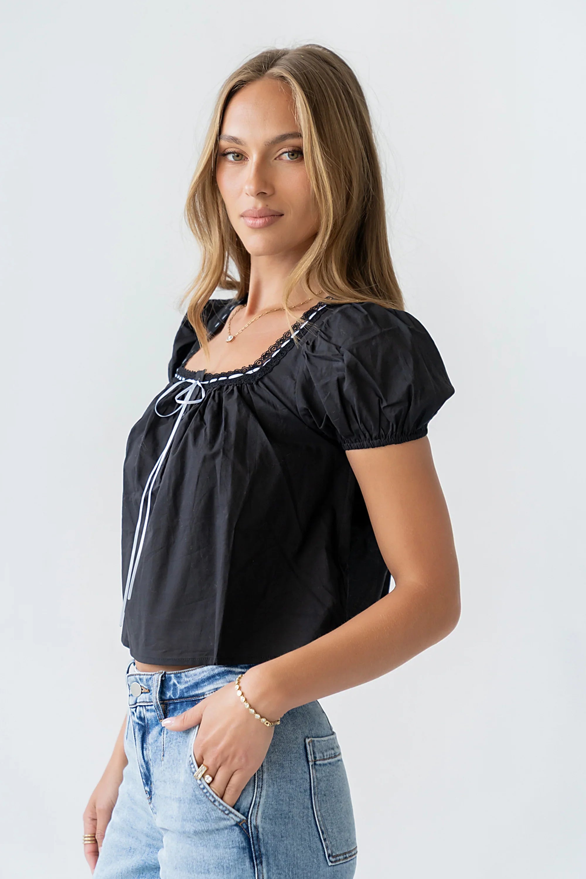 Claire Poplin Blouse in Black