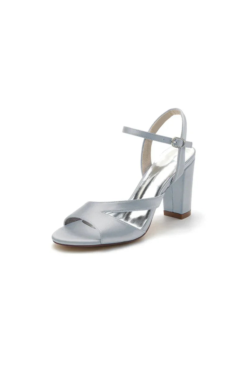 Simple Open Toe Block Heels with Ankle Strap