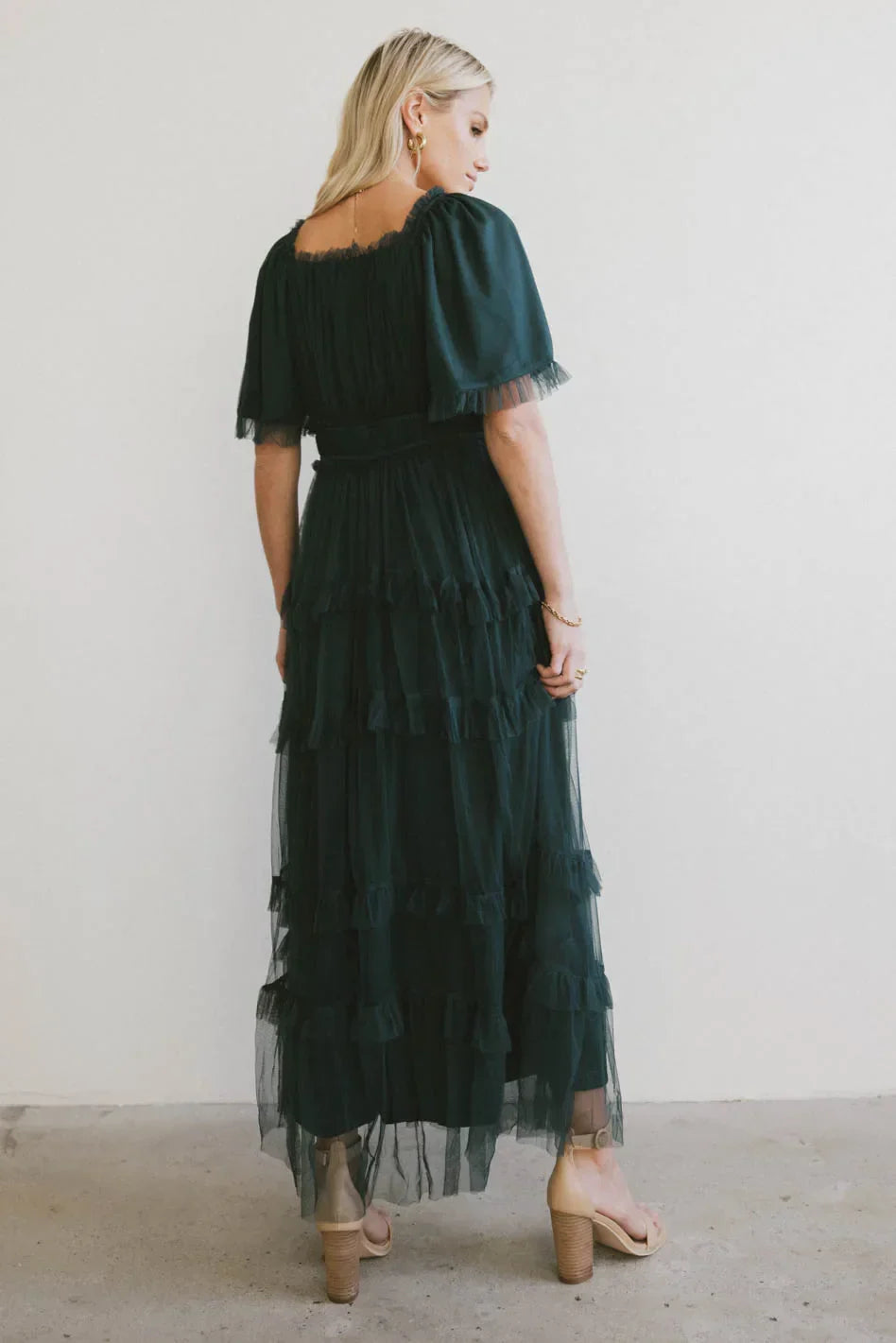 Eugena Ruffled Maxi Dress in Hunter Green FINAL SALE