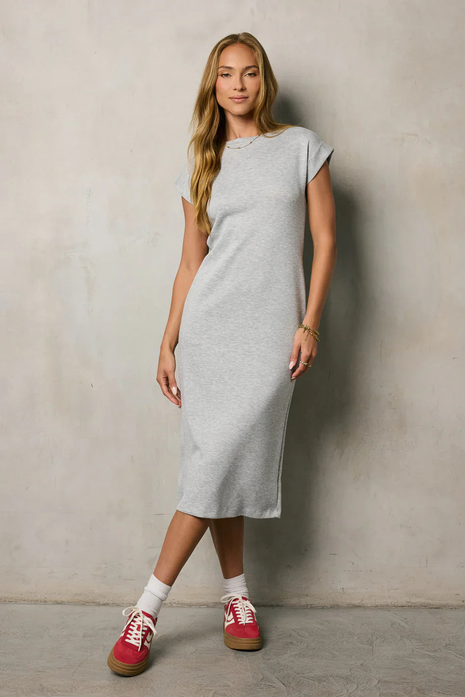 Lauren Tee Shirt Midi Dress in Heather Grey FINAL SALE