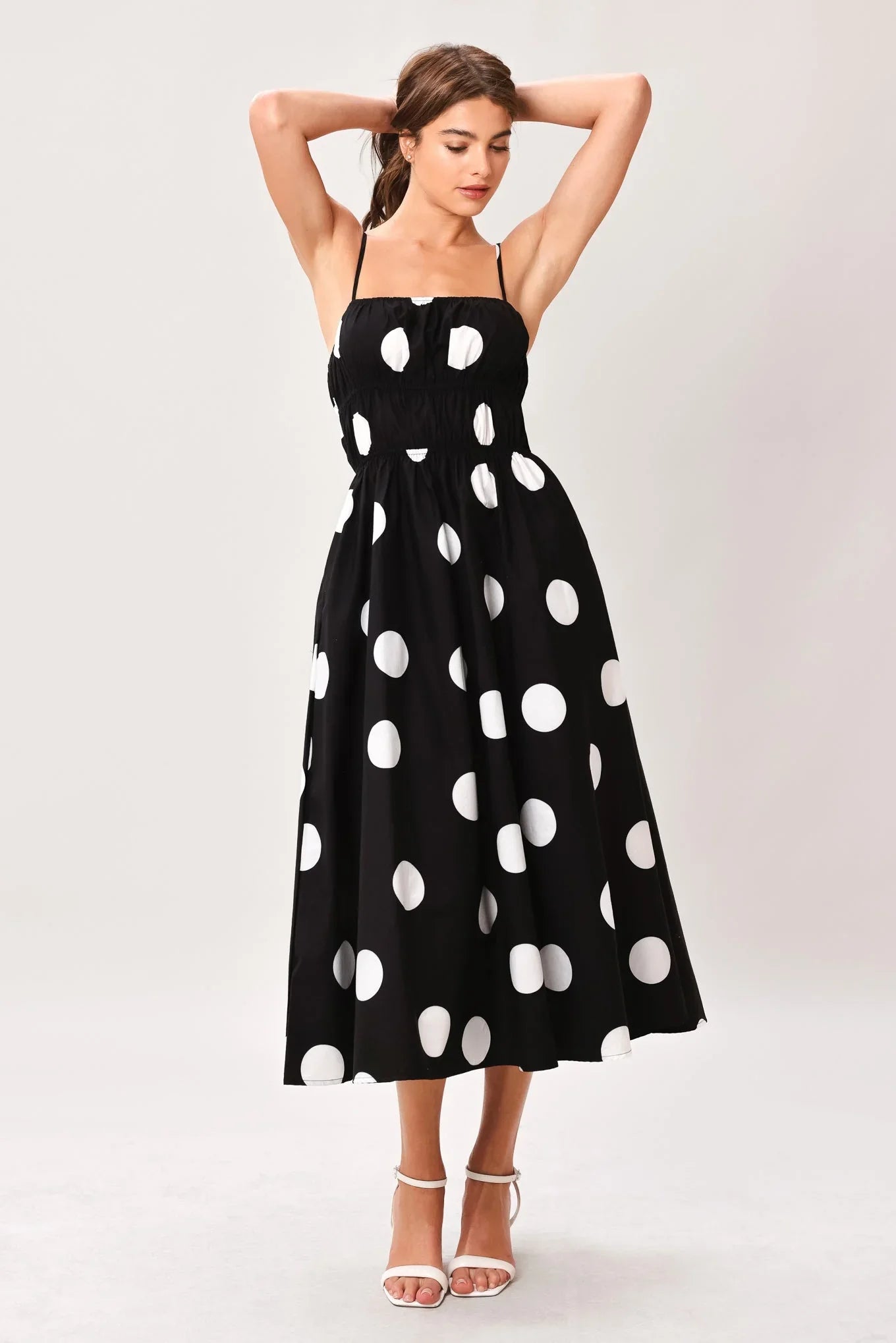 DOT THEORY BLACK WHITE MIDI DRESS