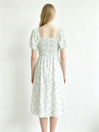 White Floral Puff Sleeve Midi Dress