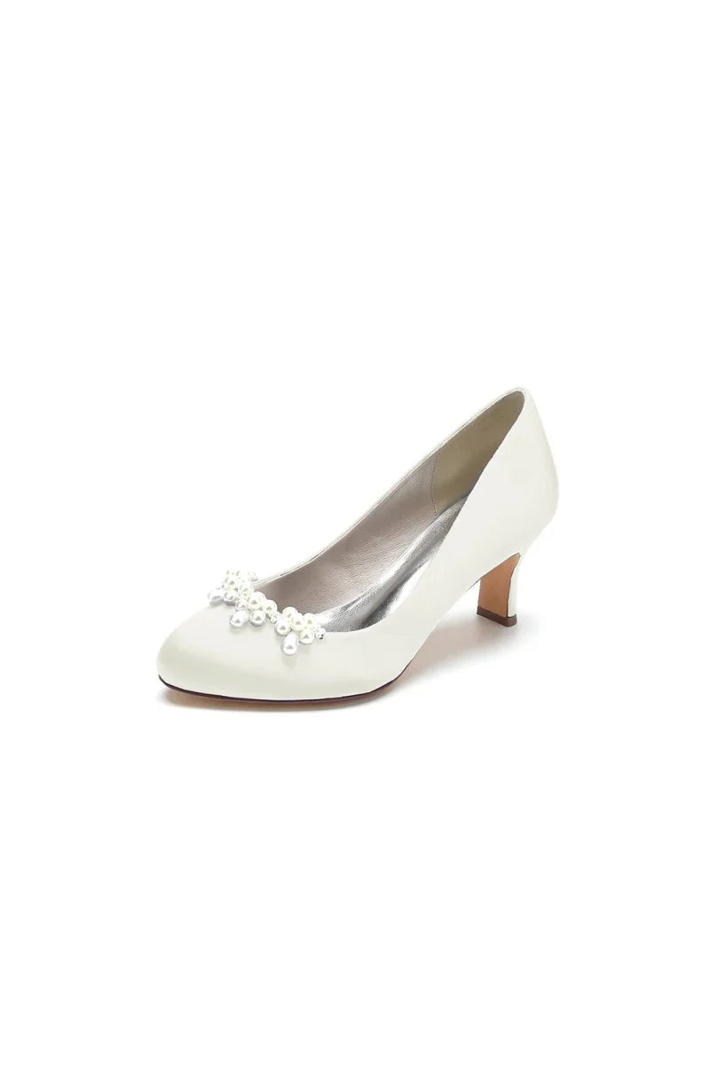Round Toe Pearl Chunky Heels