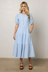Finey Button Front Maxi Dress in Blue FINAL SALE