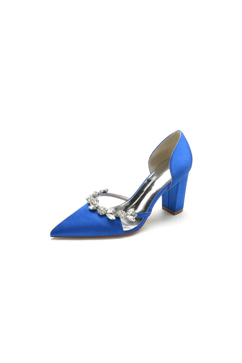 Crystal Strap Pointed Toe Block Heel Sandals