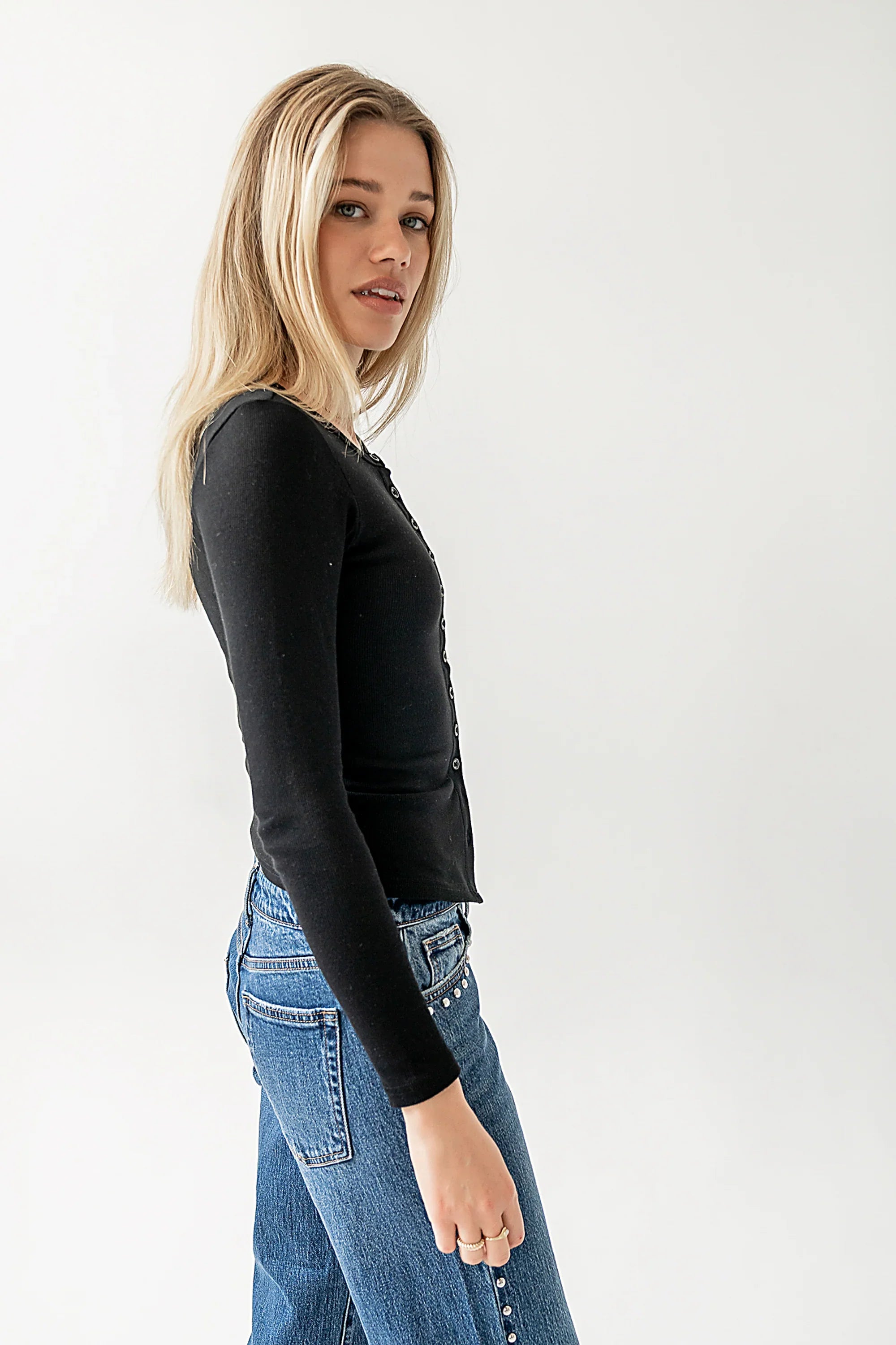 Mia Button Up Top in Black FINAL SALE