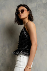 Keira Smocked Tank Top in Black