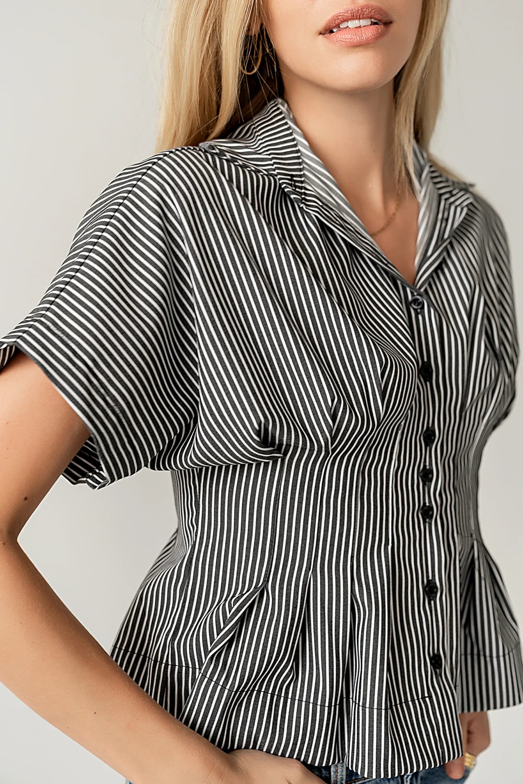 Alec Striped Blouse in Grey FINAL SALE