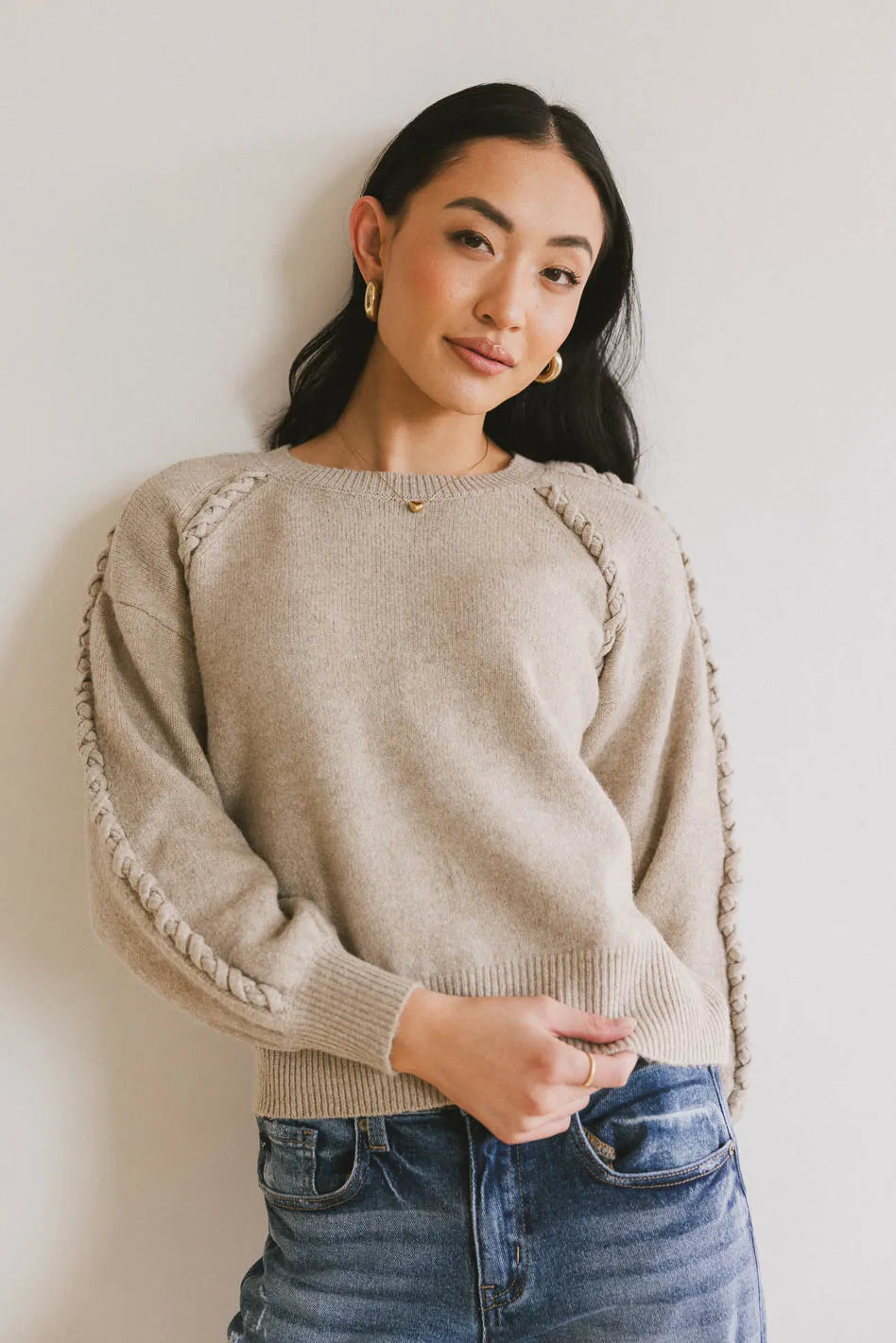 Leony Braided Sweater in Oatmeal FINAL SALE