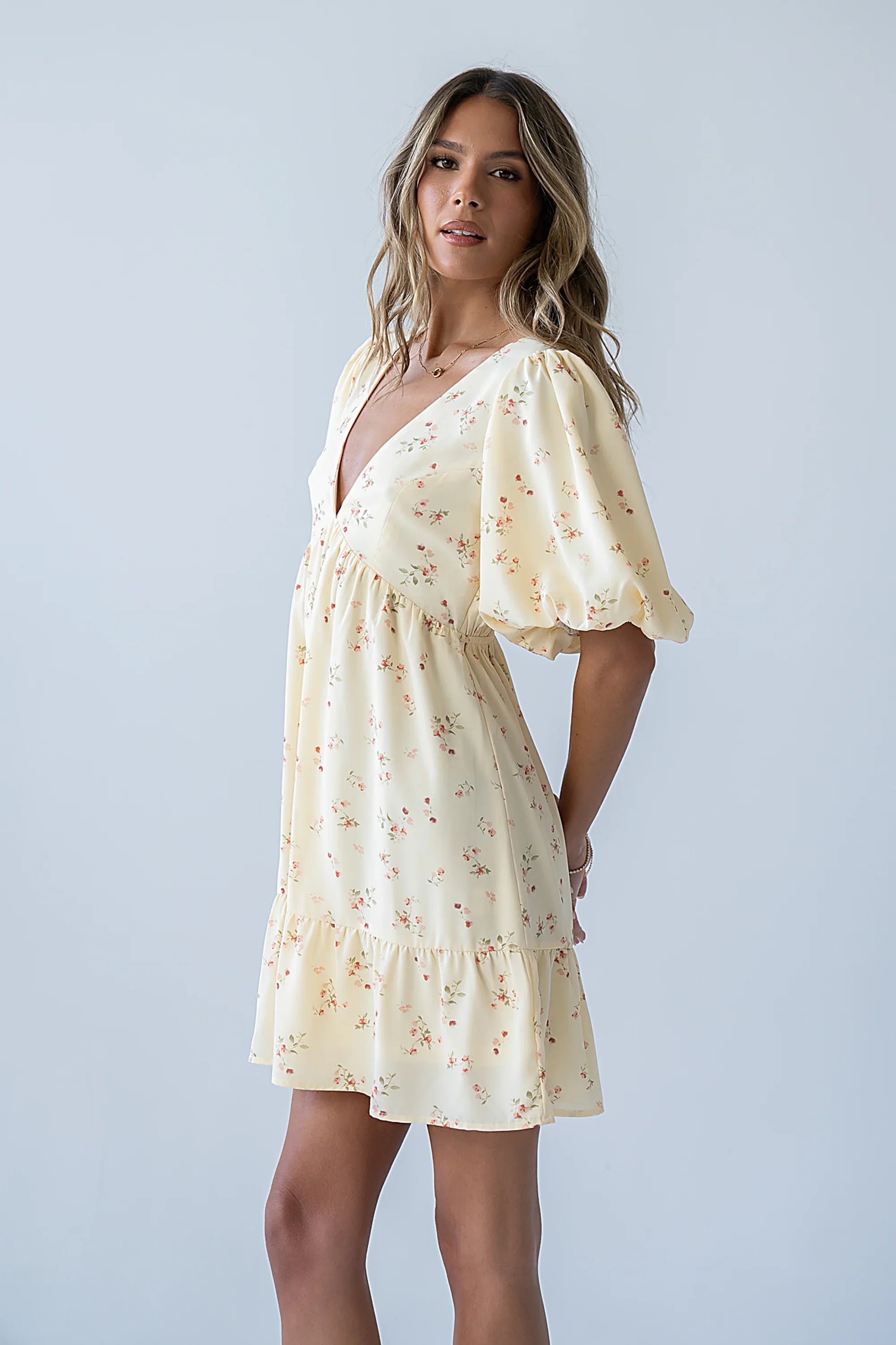 Lizzy Floral Mini Dress in Yellow FINAL SALE