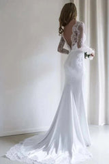 Bateau Lace Long Sleeve Sheath Chiffon Wedding Dress With Sweep Train