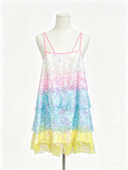Rainbow Sequin Tiered Tie Back Mini Dress