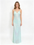Mint Sequin Crisscross Back Maxi Dress
