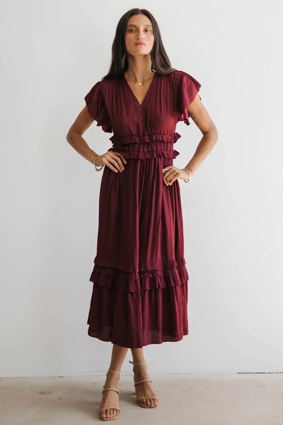 Willa Ruffle Dress in Burgundy FINAL SALE