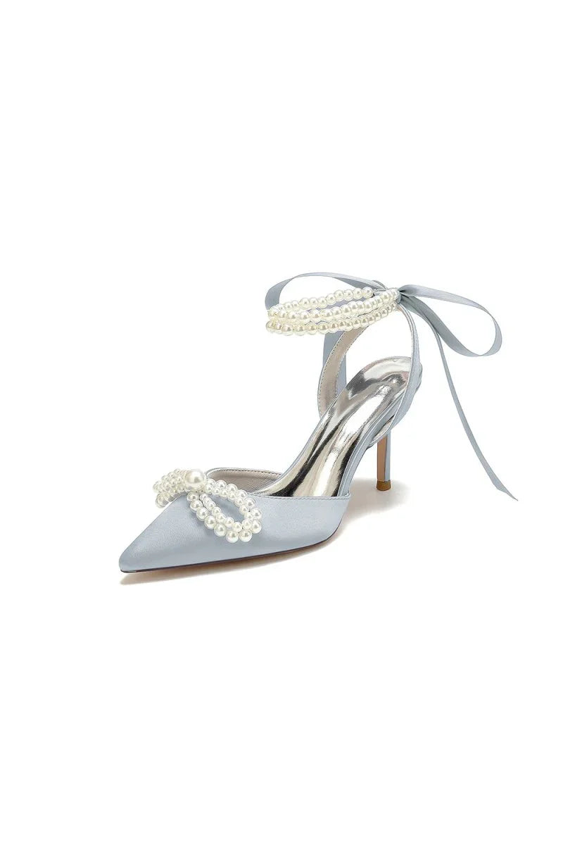 Pointed Toe Pearl Strap with Ribbon Tie