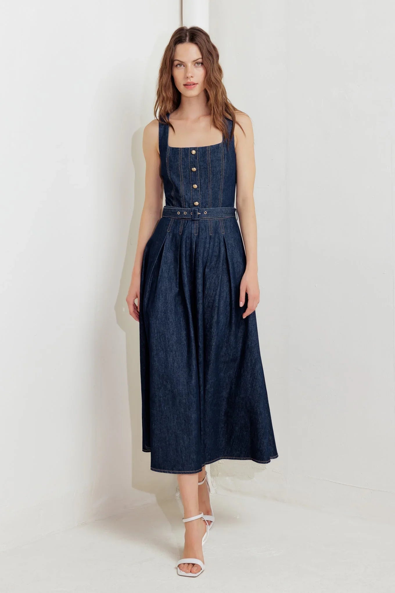 MOONLIGHT SERENADE DARK DENIM MIDI DRESS