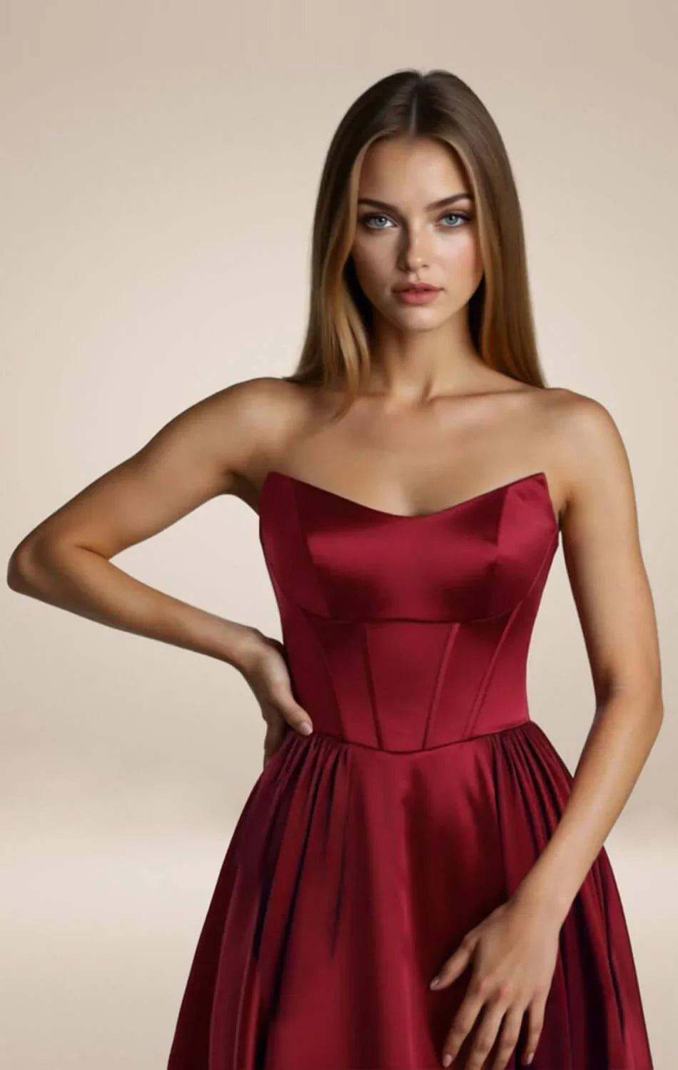 GINNY GOWN SATIN STRAPLESS A LINE DRESS
