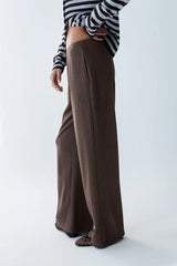 Ronda Ribbed Wide Leg Pants in Brown