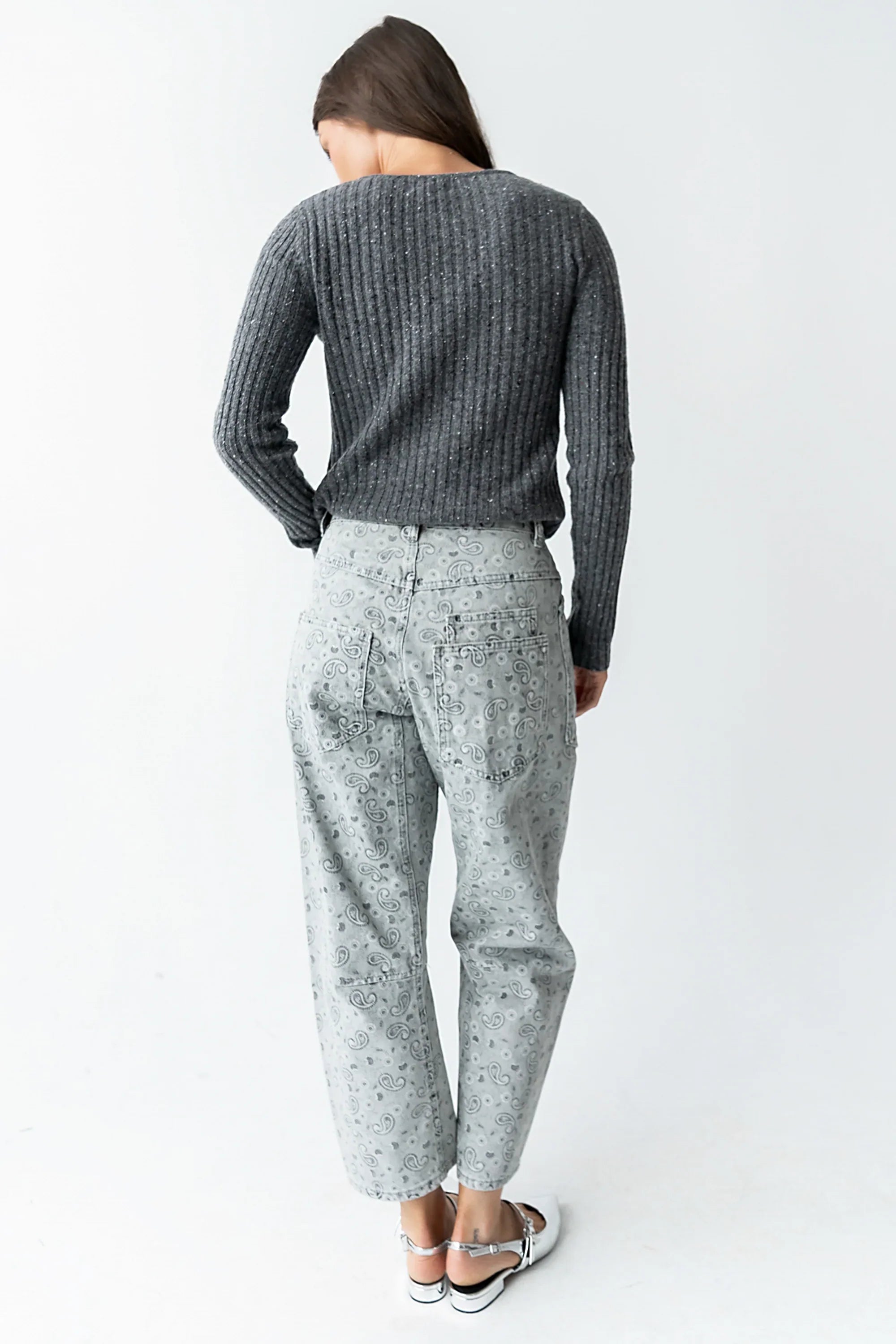 Paisley Printed Barrel Jeans