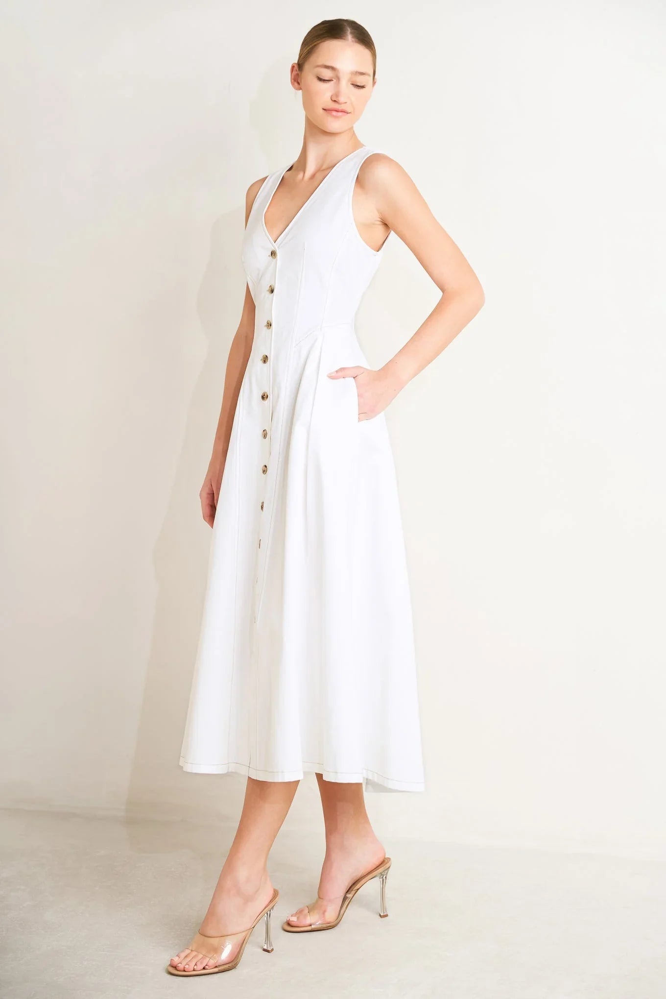 ELEGANTLY YOURS WHITE MIDI DRESS