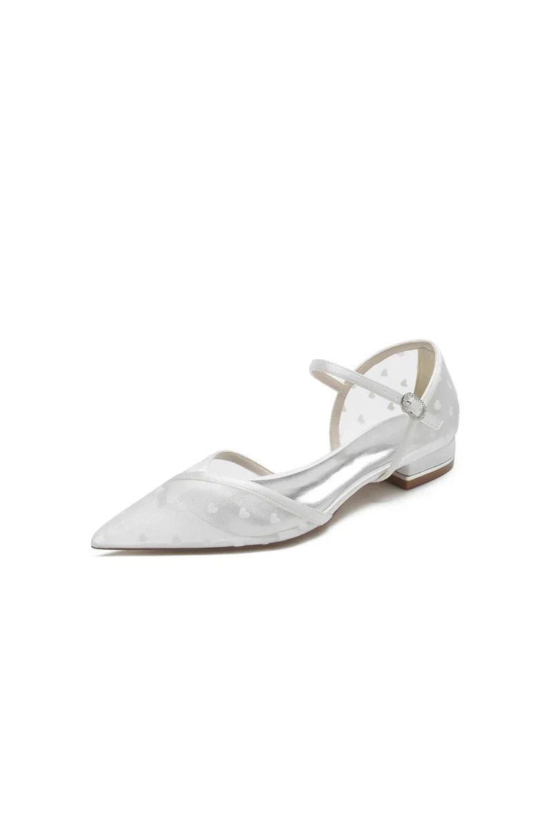 Pointed Toe Strap Buckle Mesh Low Heels
