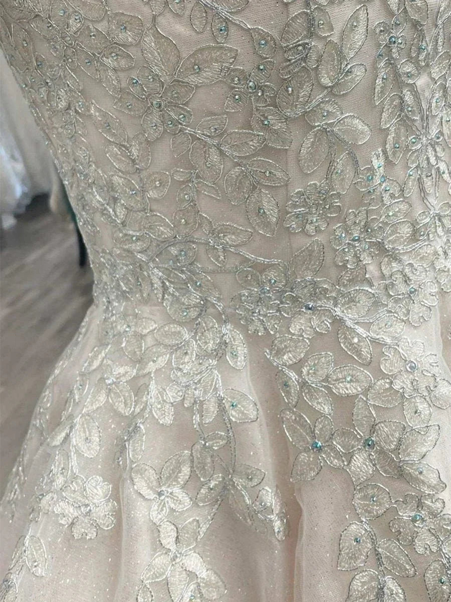 Lace White Appliques A Line Short Wedding Dress