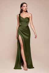 AUDRA GOWN ONE SHOULDER LUXE SATIN CORSET DRESS